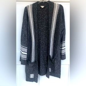 UpWest Western Oversize Long Line Grey and White Stripe Cardigan | Size Small